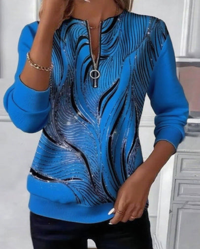 Sylvaine Hollcroft | Geometric Print Quarter-Zip Sweatshirt For Women