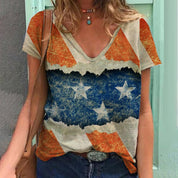 Darcy Winsmore | Vintage Stars Print V-Neck T-Shirt For Women