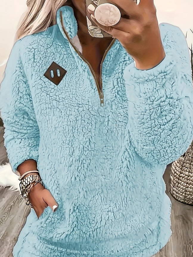 Vanessa Colbert | Plush Half-Zip Sherpa Pullover Sweater For Women