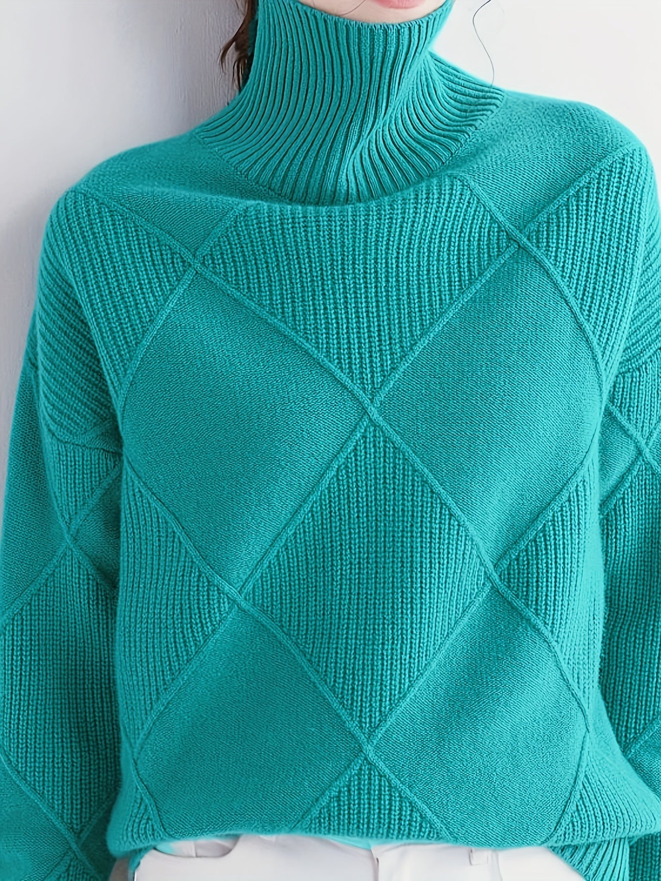 Josephine Alderidge | Diamond-Knit Turtleneck Sweater For Women