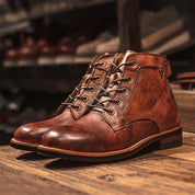 Heath Fenfield | Burnished Leather-Look Lace-Up Ankle Boots For Men
