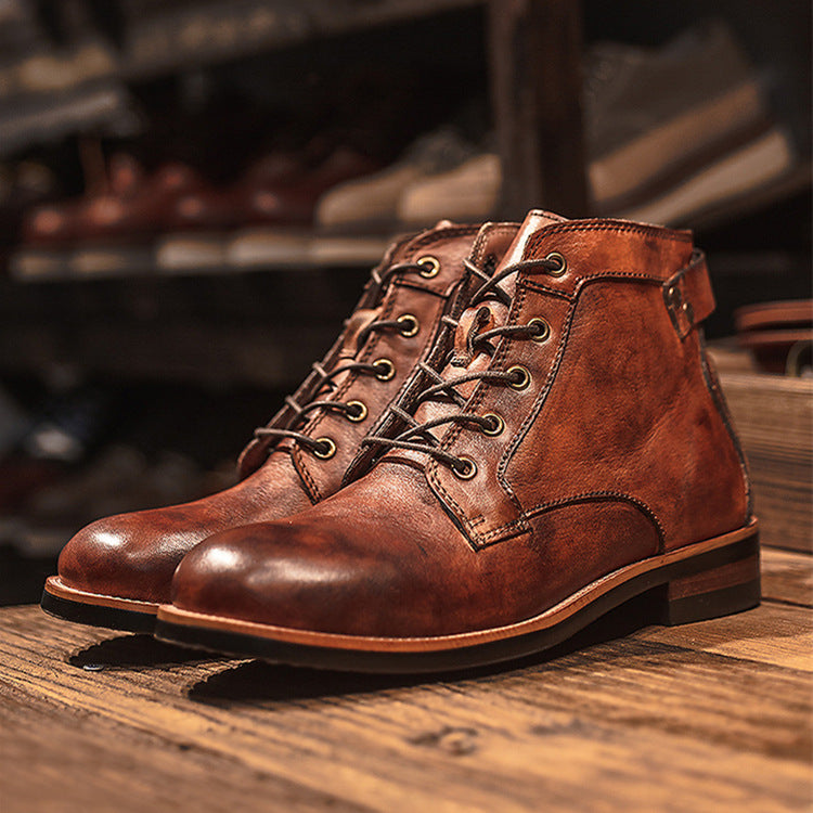 Heath Fenfield | Burnished Leather-Look Lace-Up Ankle Boots For Men
