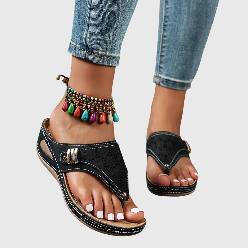 Emmeline Ashford | Orthopedic Wedge Flip Sandals in Taupe