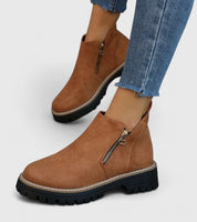Lysandra Beauvois | Black Suede Ankle Boots with Gold Zip