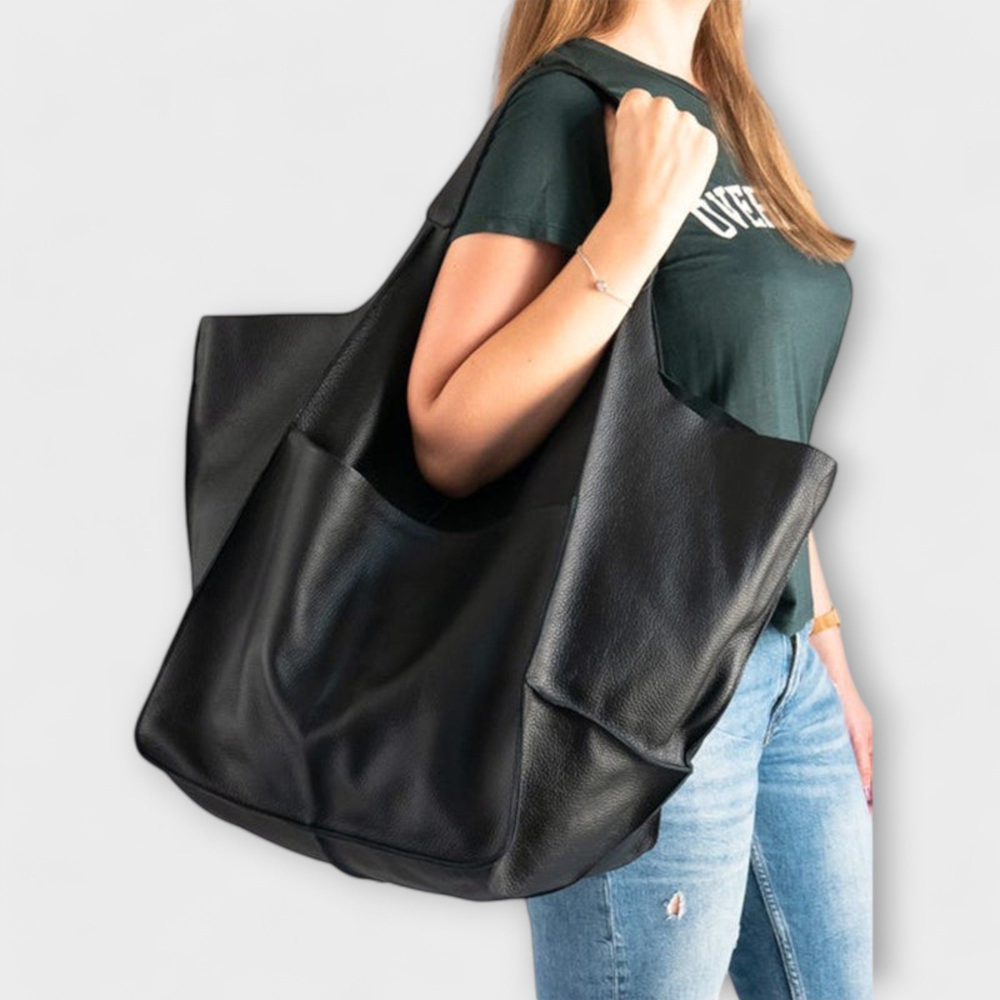 Cordelia Ashworth | Spacious Black Faux Leather Tote Bag