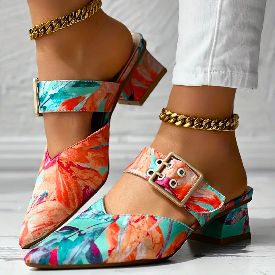 Liana Morveux | Abstract Print Block Heel Pumps For Women