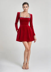 Margaux Delacourt | Velvet Cocktail Dress With Crystal Neckline