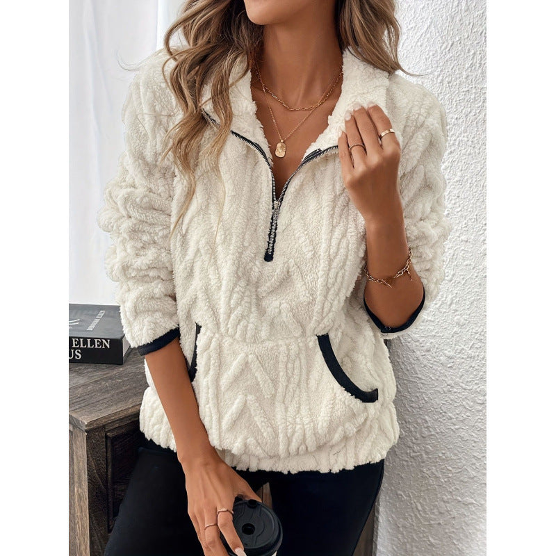 Anaelle Berger | Half-Zip Sherpa Pullover Sweater For Women