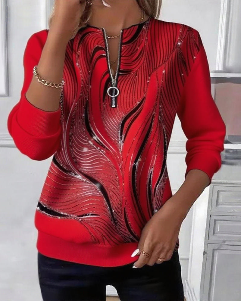 Charlotte Dubois | Abstract Print Half-Zip Top For Women