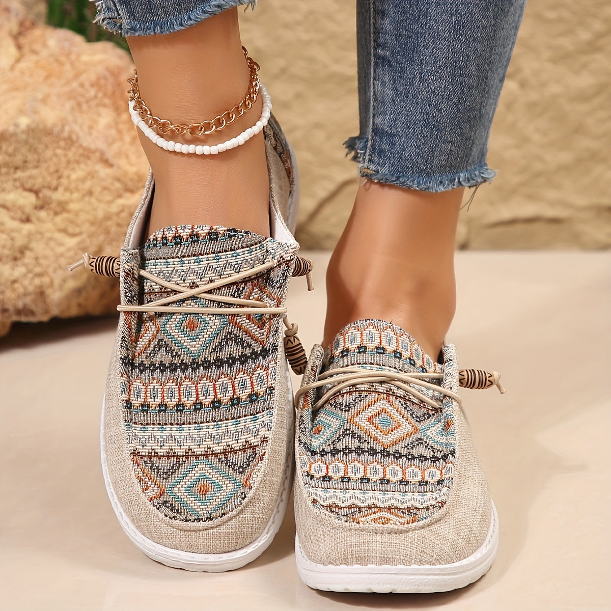 Harriet Wyndmoor | Women's Tribal Print Canvas Slip-On Sneakers