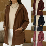 Éloise Cartier | Hooded Corduroy Midi Jacket For Women