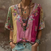 Adriana Bellini | Floral Embroidered V-Neck Blouse For Women