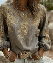 Isabelle Fontaine | Rose Embroidered Puff Sleeve Blouse For Women