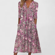 Florianne Deschênes | Floral Print Midi Dress with Pockets