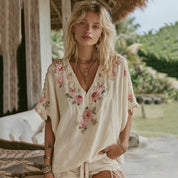 Marguerite Delacroix | Floral Embroidered Boho Blouse For Women