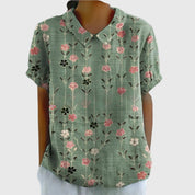 Éloise Fairverne | Green Floral Print Short Sleeve Blouse