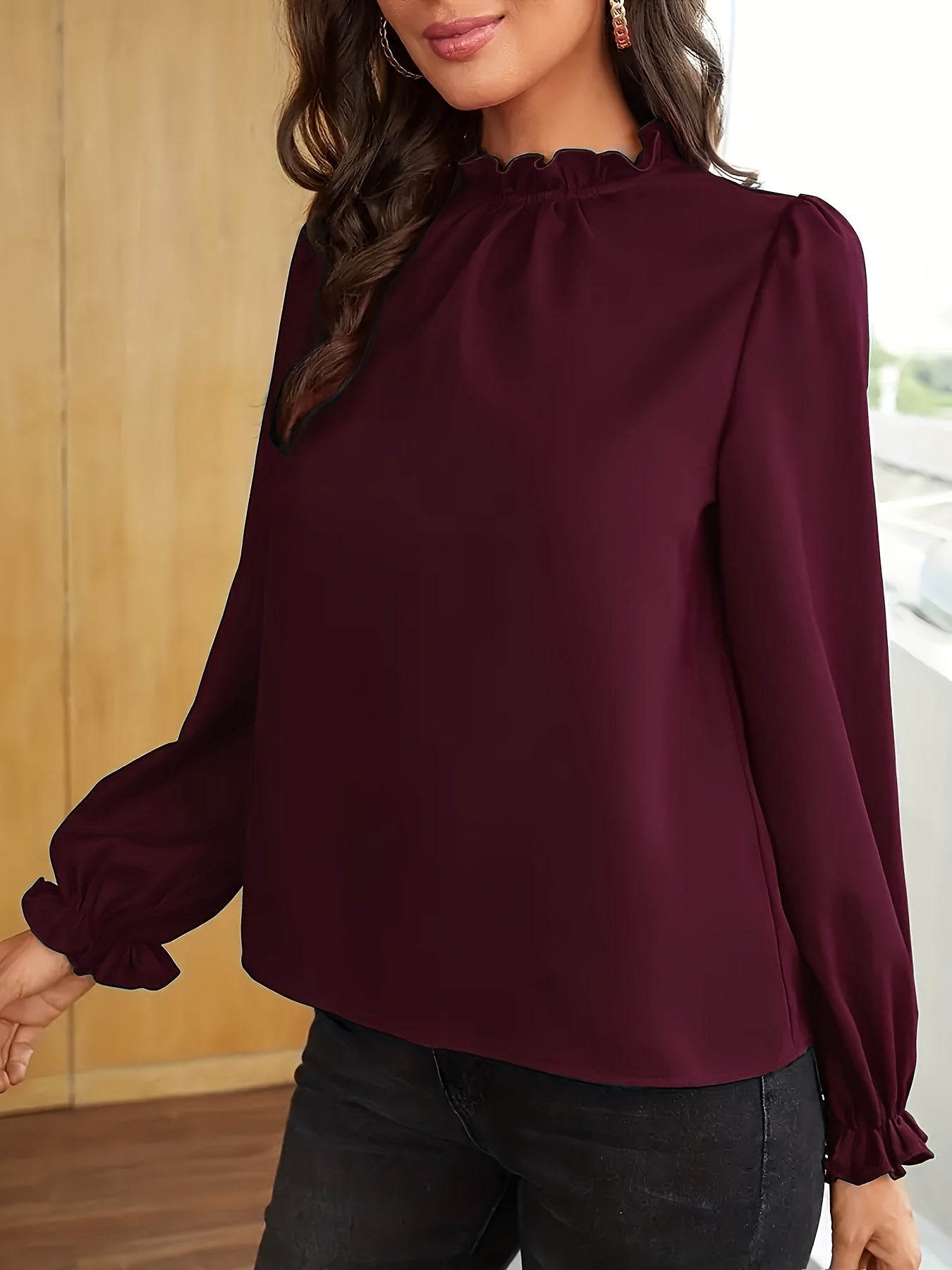 Cosette Vaillant | Rust Ruffled Blouse With Puff Sleeves For Women
