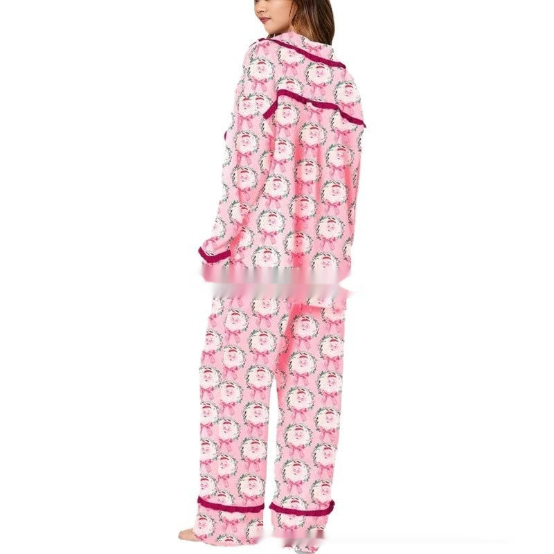 Ribbon Cheer | Green Bow Print Christmas Pyjamas For Women