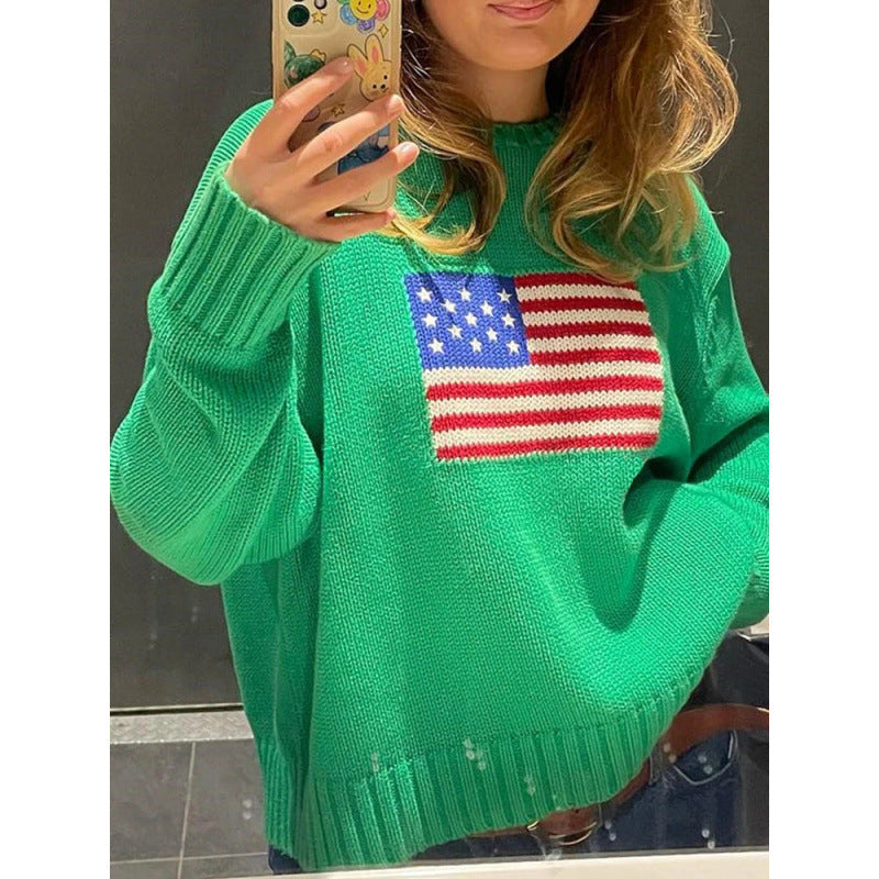 Brooke Ellsworth | American Flag Turtleneck Knit Sweater For Women