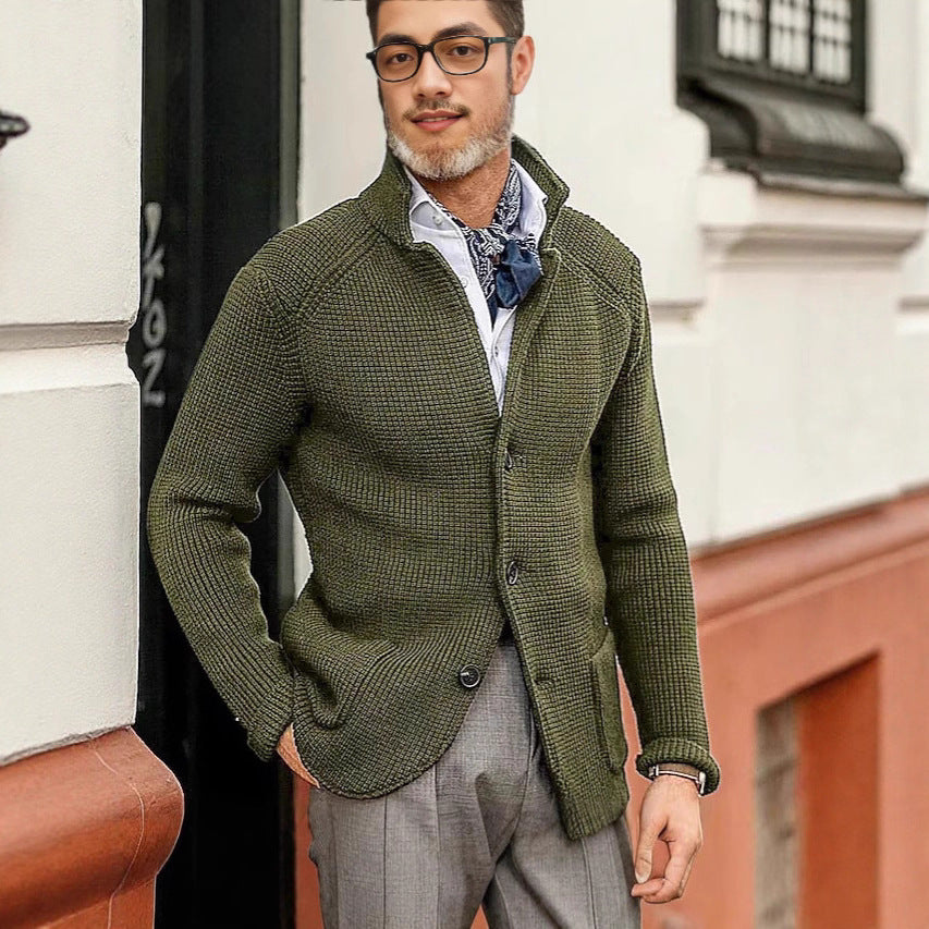 Wade Belham | Stand Collar Knit Cardigan Jacket For Men