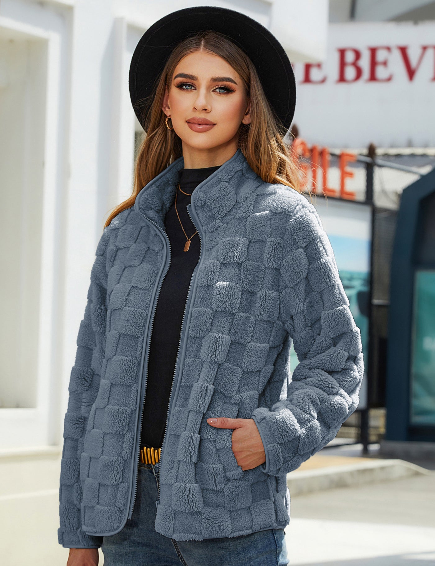 Isabeau Renard | Checkerboard Plush Teddy Jacket For Women