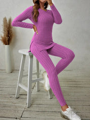 Celine Aubert | Ribbed Knit Two-Piece Lounge Set For Women