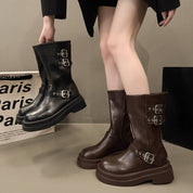 Isadora Fenwick | Buckle Strap Platform Mid-Calf Boots For Women