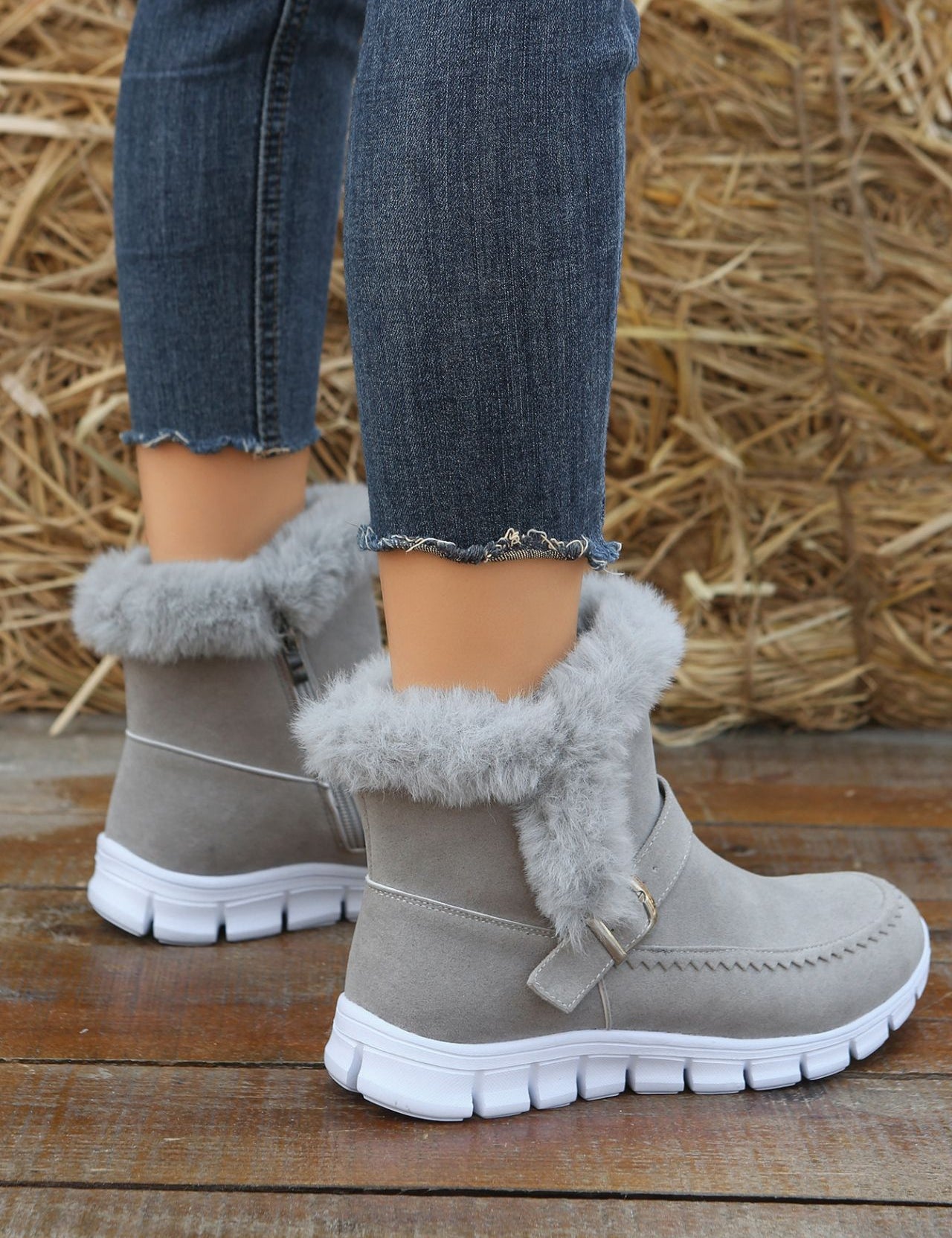 Charlotte Beaumont | Faux Fur Trim Ankle Boots For Women
