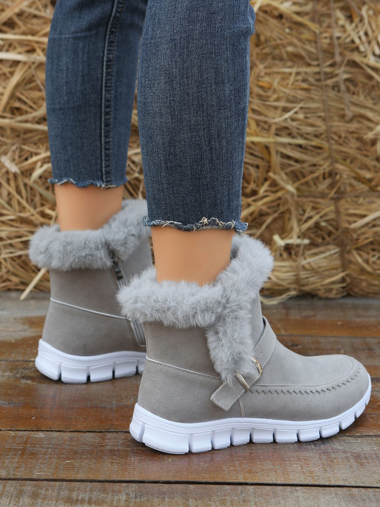 Charlotte Beaumont | Faux Fur Trim Ankle Boots For Women