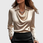 Isabelle Voncourt | Satin Cowl-Neck Blouse in Champagne