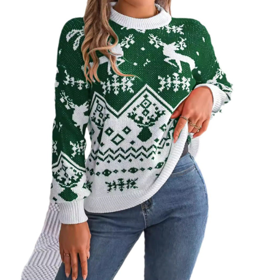 Candy Cane | Red Reindeer Fair Isle Christmas Sweater For Women