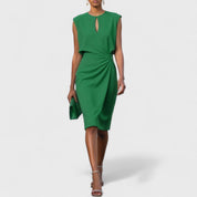 Elaine Duvoisin | Light Blue Sleeveless Ruched Midi Dress