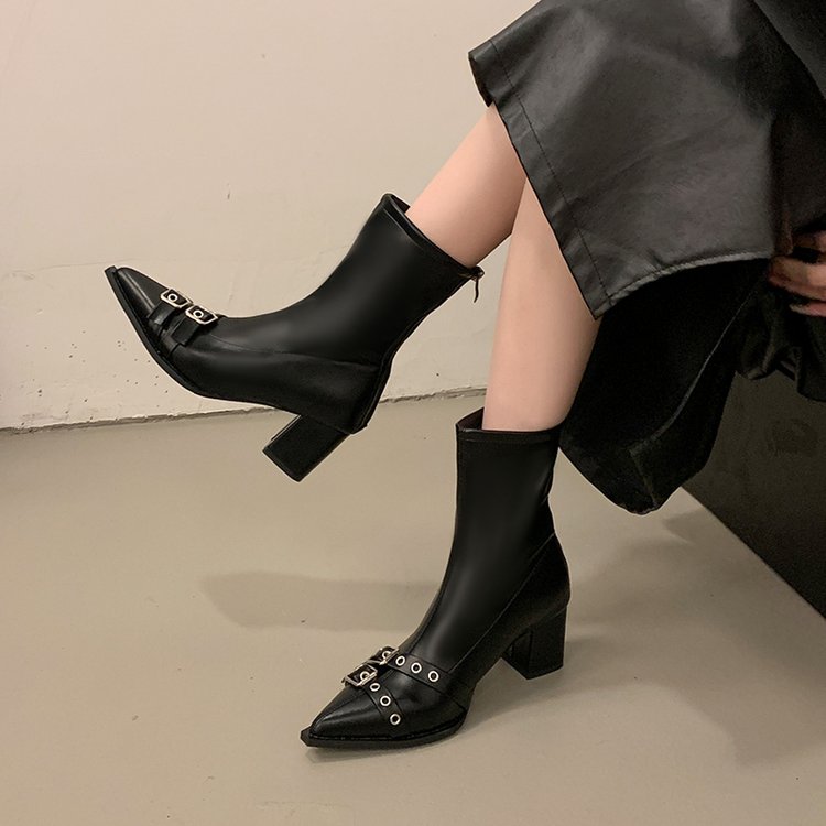Severine Aubert | Pointed Toe Ankle Boots With Buckle Straps For Women