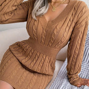 Margot Delahaye | Cable-Knit Peplum Sweater Mini Dress For Women