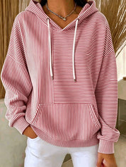 Genevieve Laurent | Striped Hooded Pocket Hoodie For Women