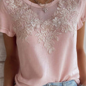Adriana Castellano | Embroidered Floral Round Neck Top For Women