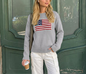 Valentina Fairchild | Cream Knit Veterans Day Sweater With Flag Patch For Women