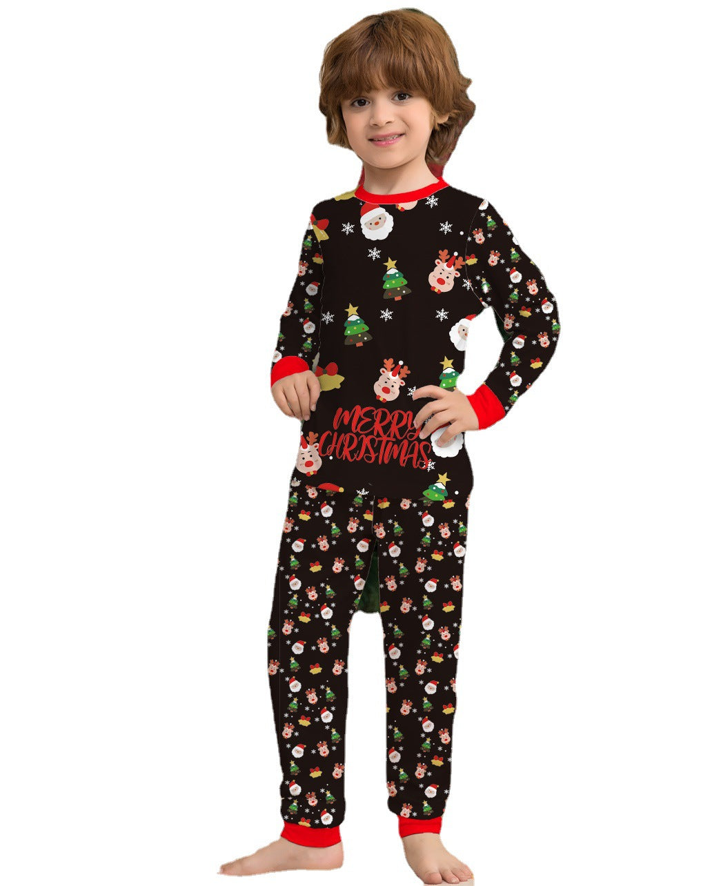 Pine Cheer | Black Santa Print Christmas Pajamas Unisex & Family