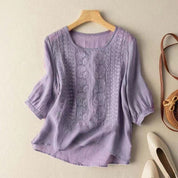 Ophelia Vantrell | Embroidered Cotton Linen Blouse For Women
