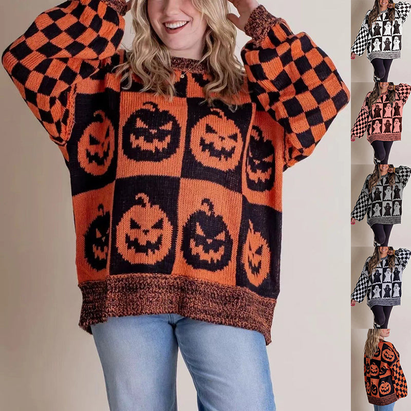 Priscilla Duchamp | Halloween Pumpkin Ghost Sweater For Women
