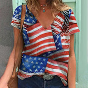 Darcy Winsmore | Vintage Stars Print V-Neck T-Shirt For Women
