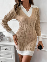 Amara Delfontaine | Cable-Knit Collared Sweater Dress For Women