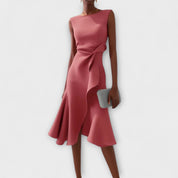 Sylvaine Beaumont | Red Sleeveless Asymmetric Draped Midi Dress