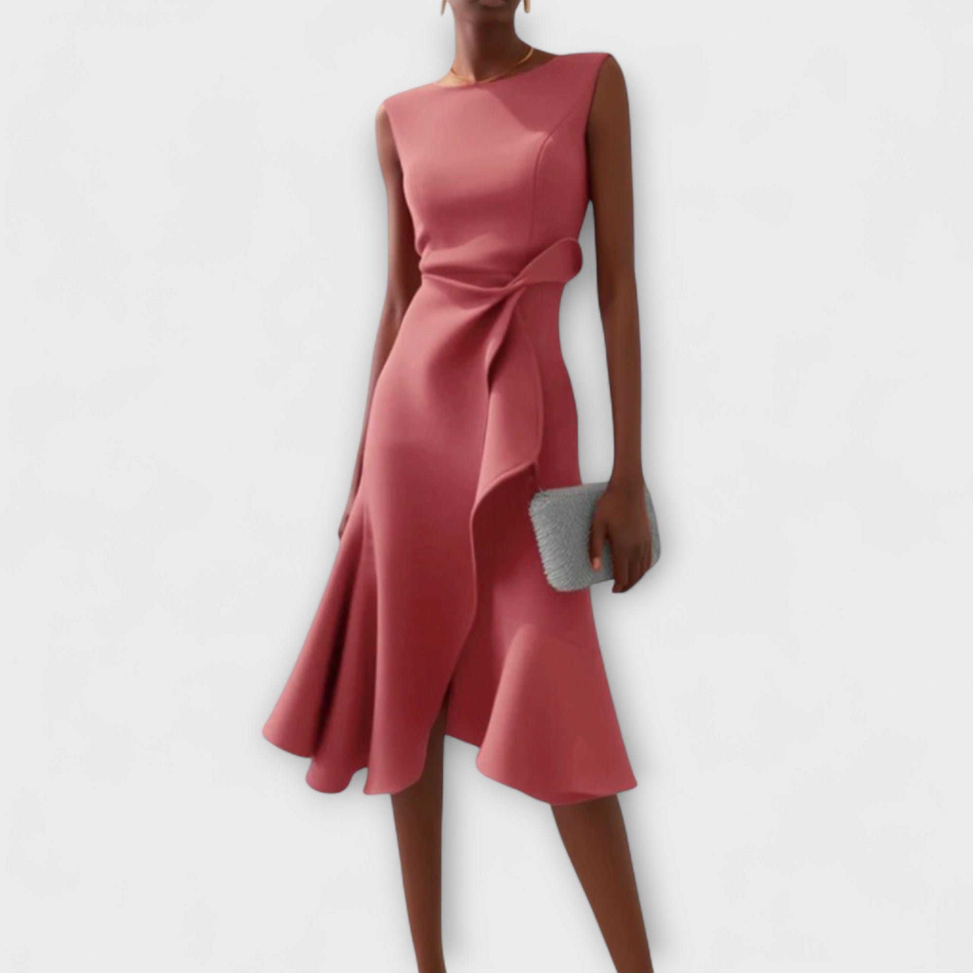Sylvaine Beaumont | Red Sleeveless Asymmetric Draped Midi Dress