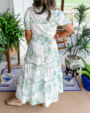 Céleste Wyndmere | Classic Toile Maxi Dress in White & Brown