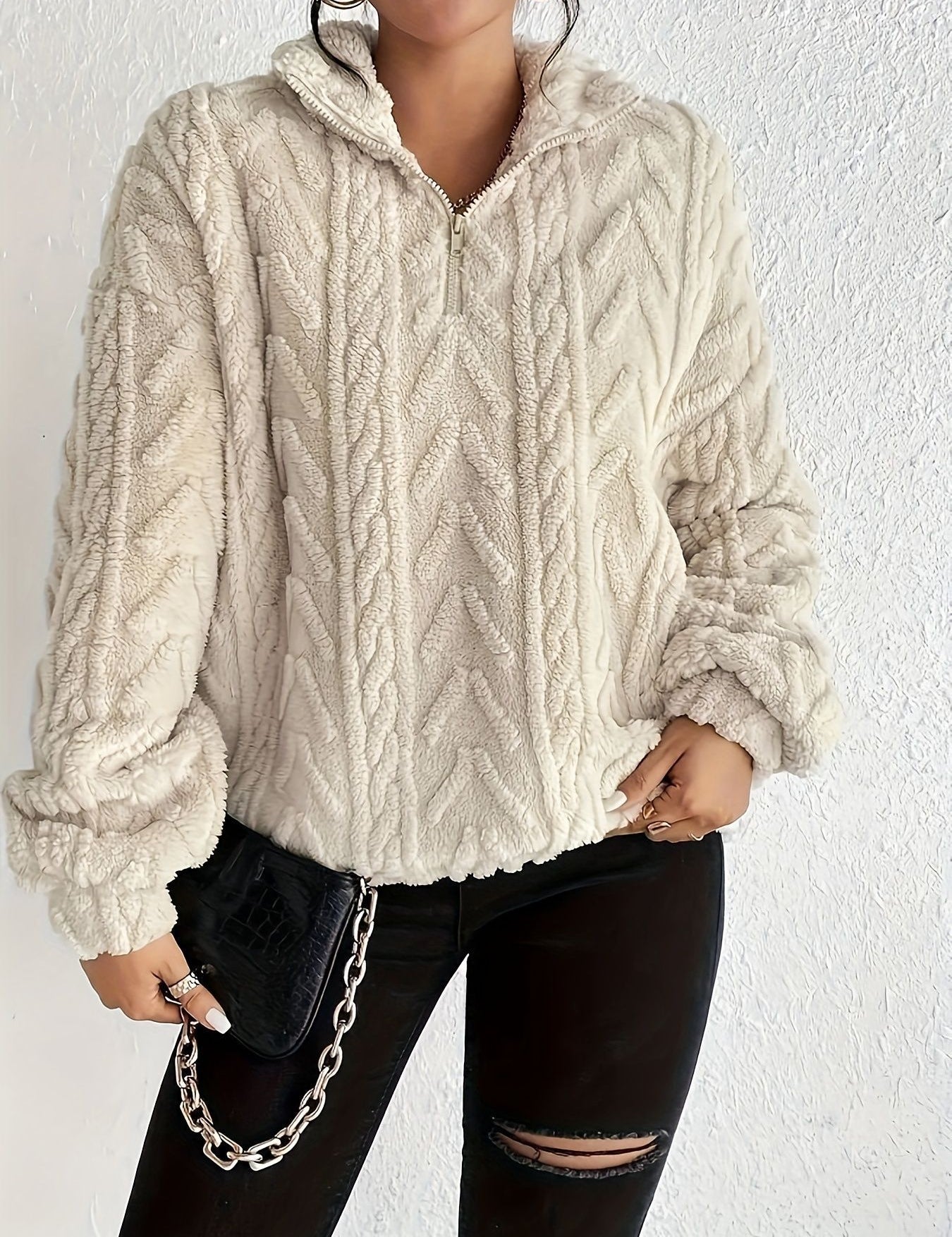 Adele Sorensen | Cable Knit Quarter-Zip Pullover For Women