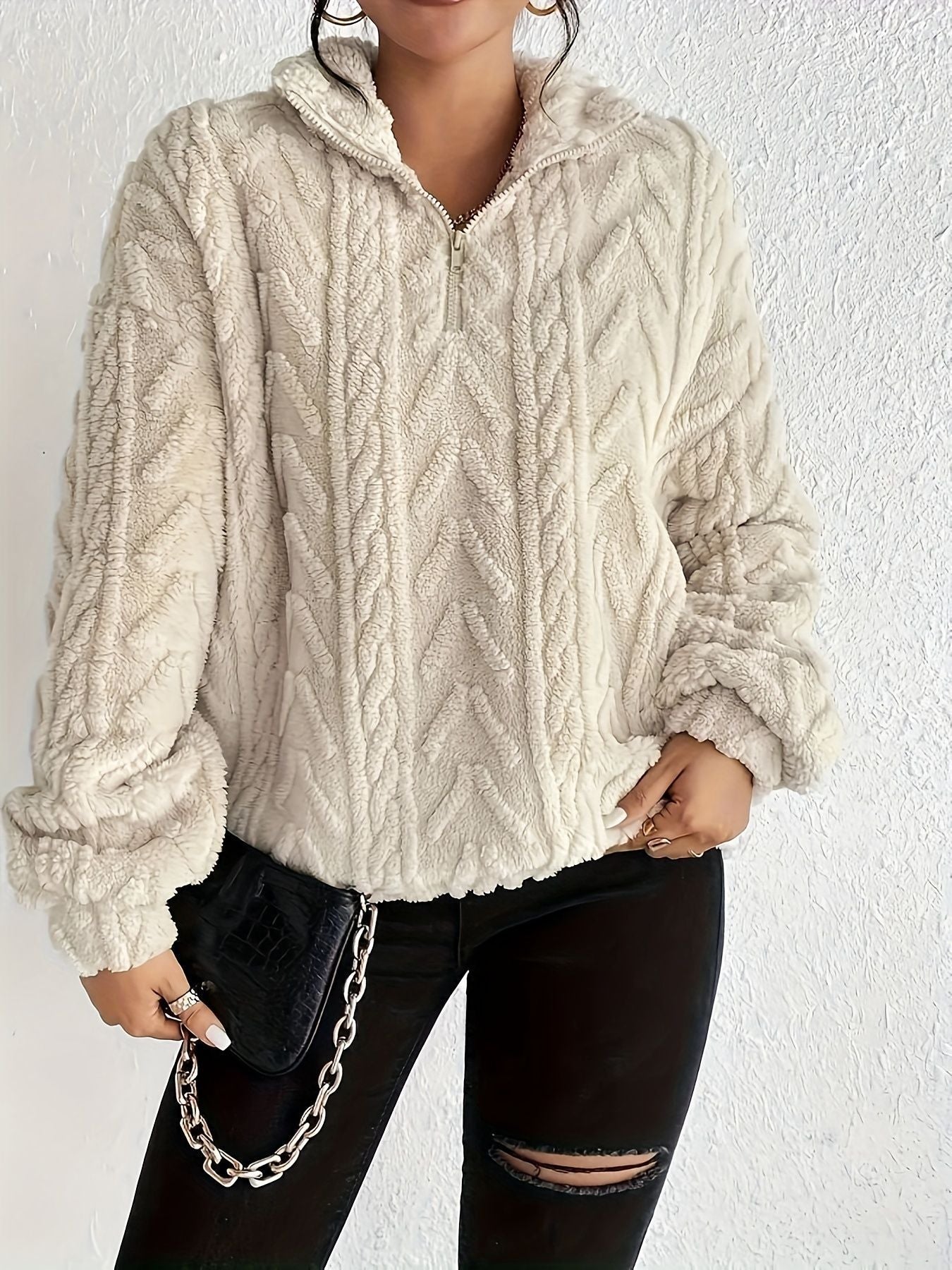 Adele Sorensen | Cable Knit Quarter-Zip Pullover For Women