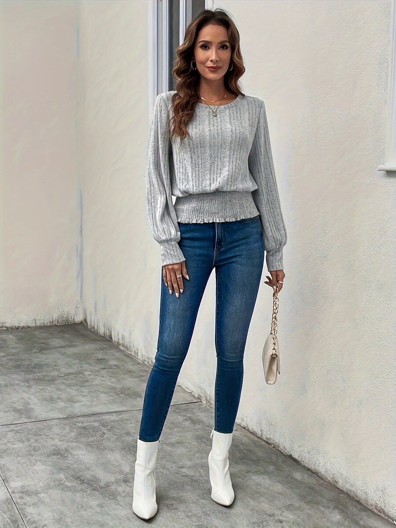 Noelle Bianchi | Ribbed Sweater With Smocked Hem