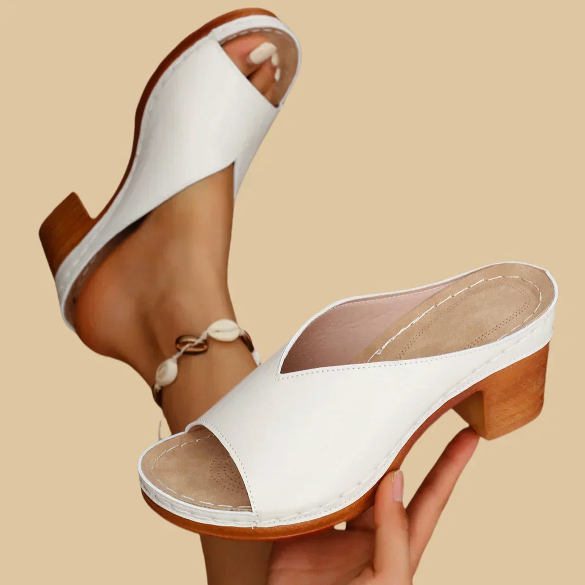 Miriam Lorentine | Silver Block Heel Slide Sandals For Women