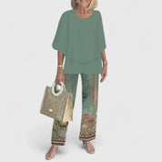 Corinne Valbelle | Floral Print Wide-Leg Pants Matching Set